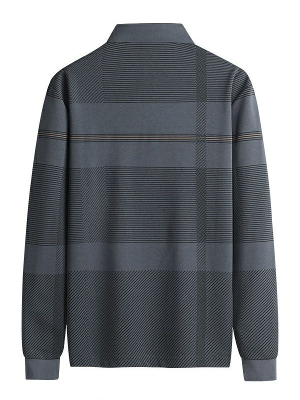 Men's Geometric Print Long Sleeve Lapel Polo Shirt