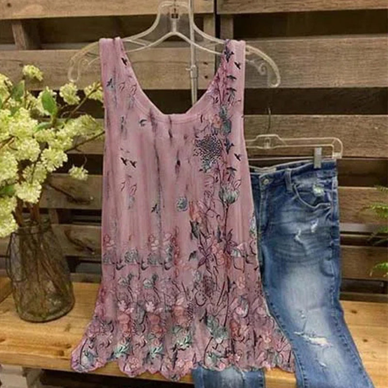 Floral Print Sleeveless T-shirt