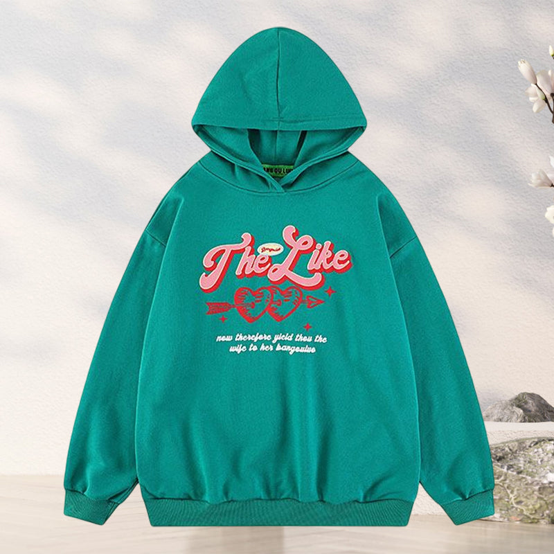 Vintage Heart Print Hooded Sweatshirt
