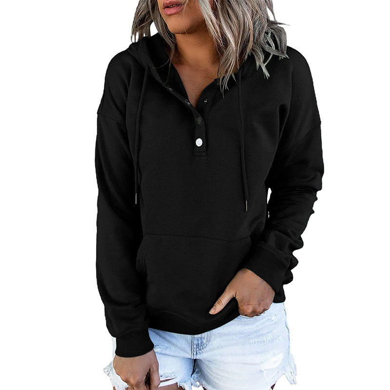 Long Sleeve Loose Casual Hooded Drawstring Pocket Sweatshirt