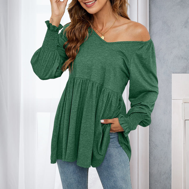 V-Neck Puff Long Sleeve T-Shirt