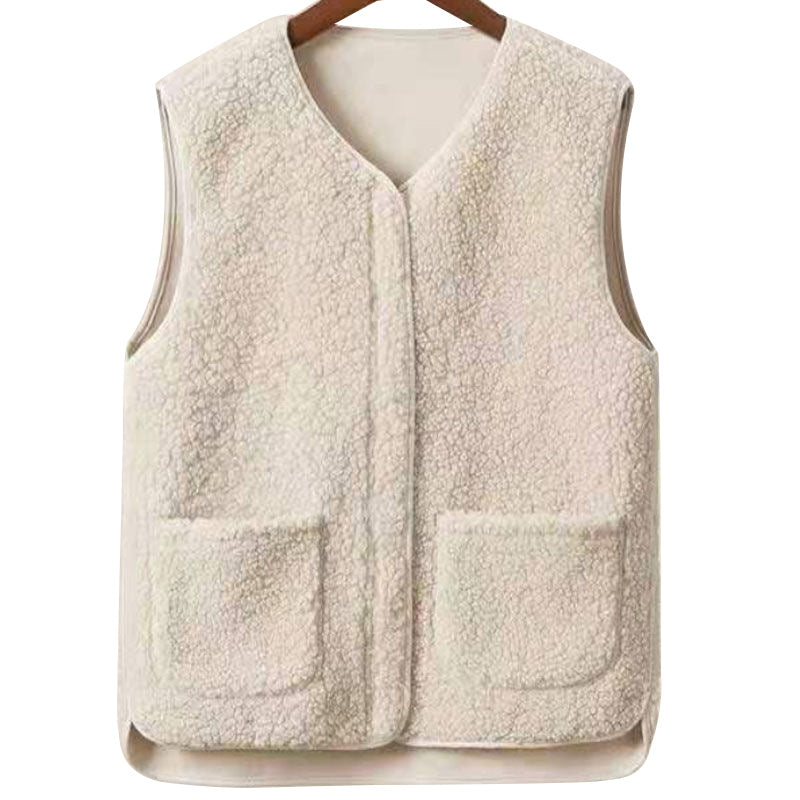 Ladies Faux Sherpa Sleeveless V-Neck Vest