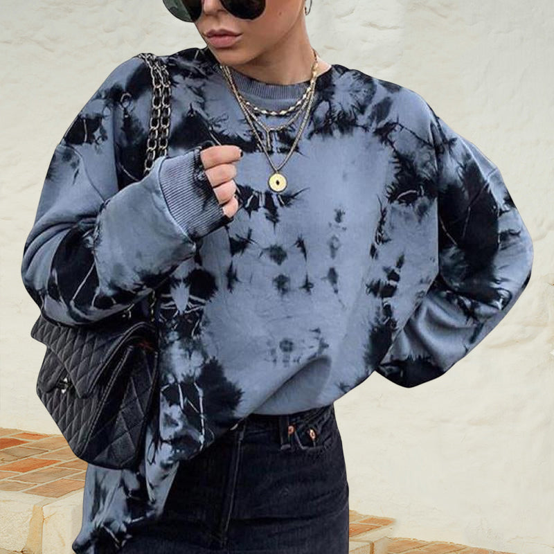 Loose Crew Neck Sweatshirt For Women In Tie-dye Style