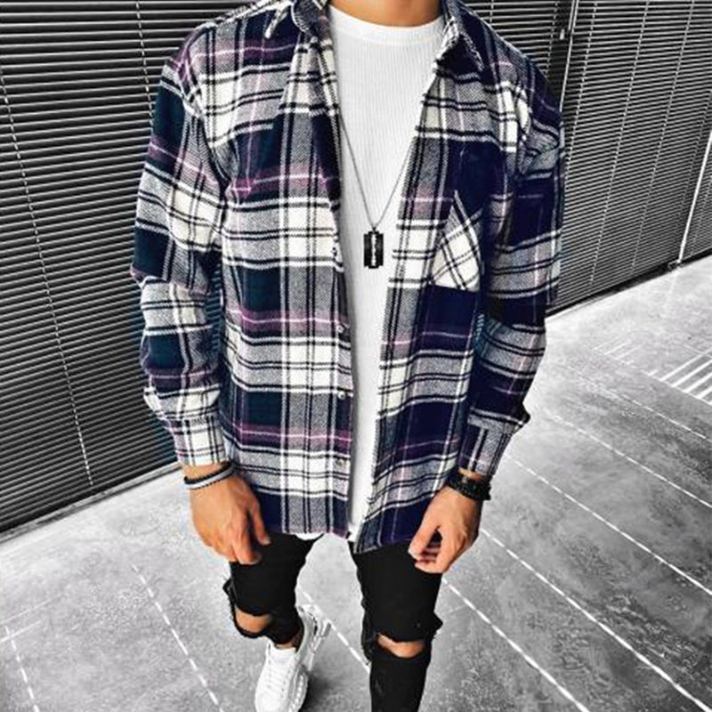 Wool Lapel Single-Breasted Plaid Shirt Jacket