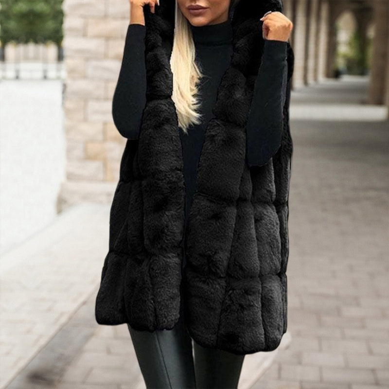 Hooded Jacket Faux Fur Vest Cardigan