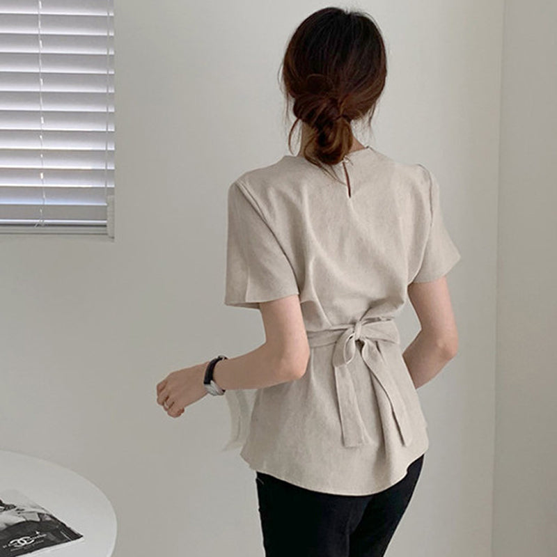 Cotton and Linen Belt T-shirt