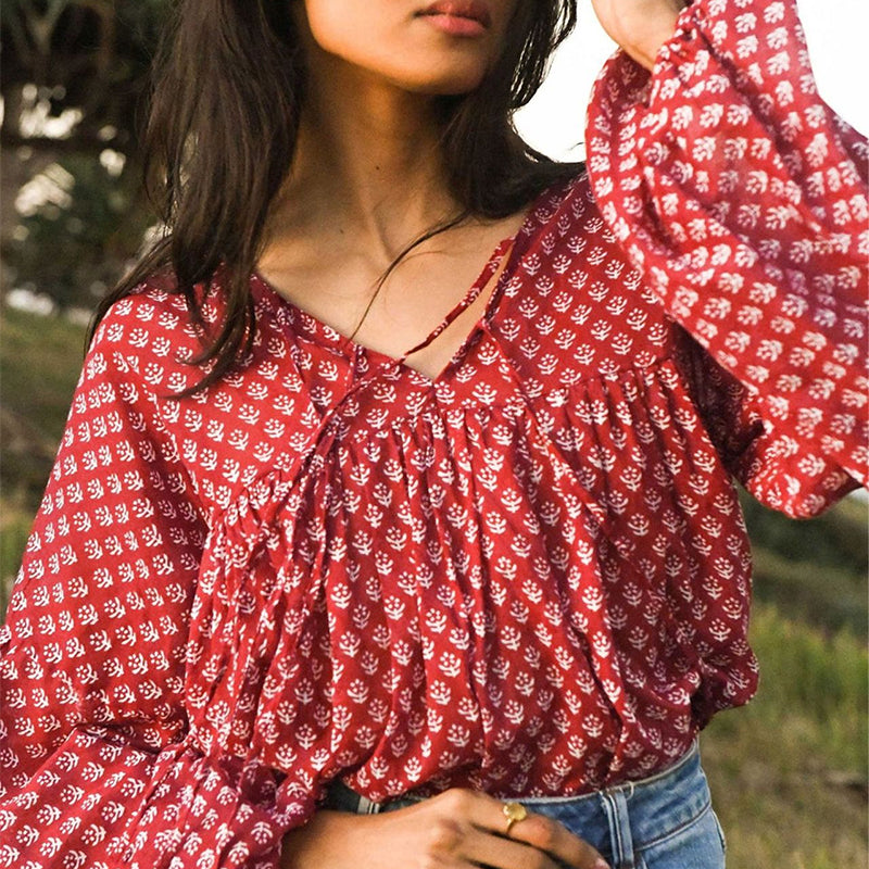 Lantern Long Sleeve Floral Chiffon Shirt