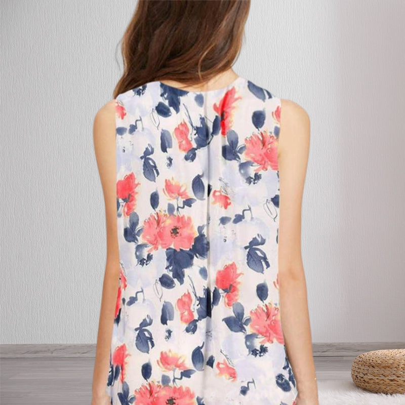 Loose Floral Print V-Neck Tank Top T-Shirt