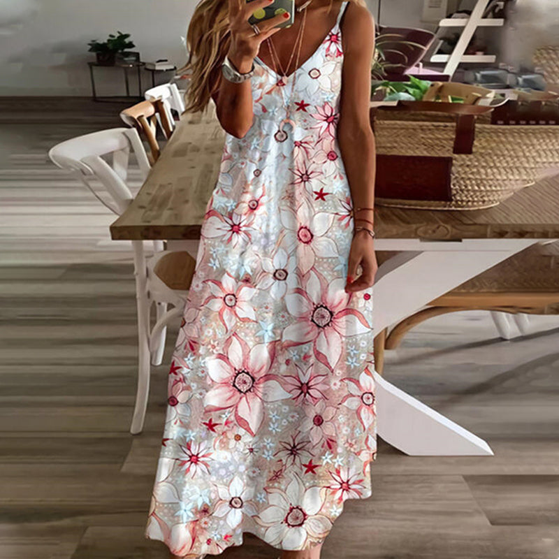 Women's V-neck Print Loose Slip Dress