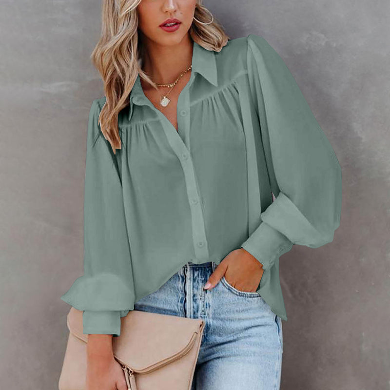 Balloon Sleeve Pleated Shirt