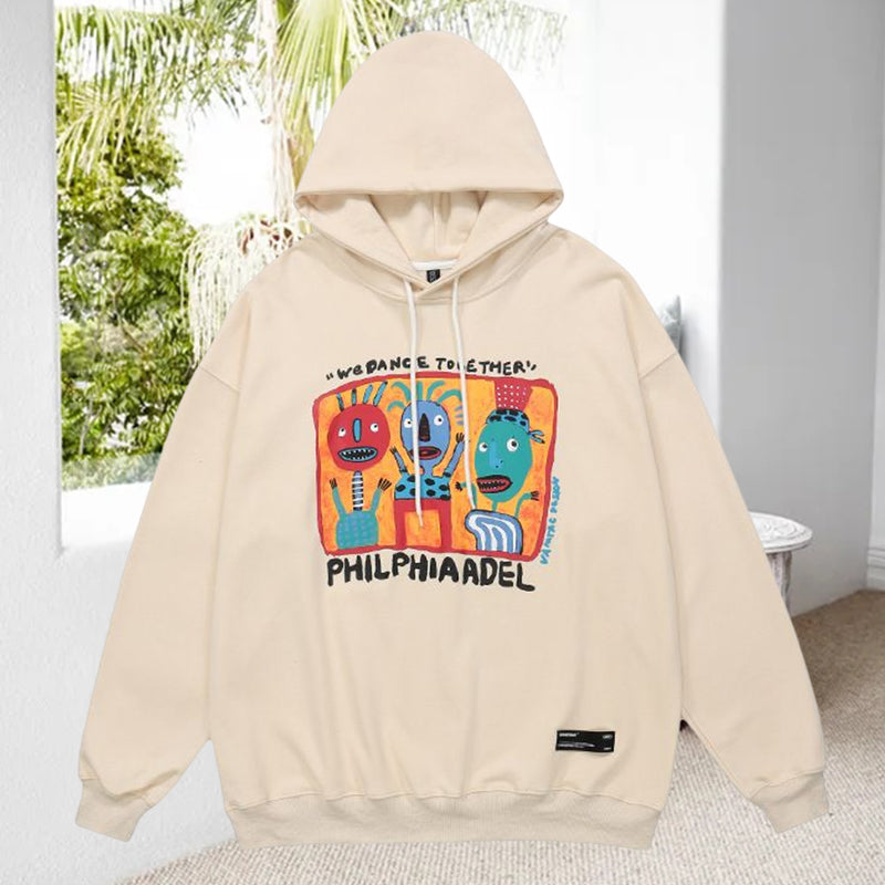 Ladies Autumn Cartoon Graffiti Print Hoodie