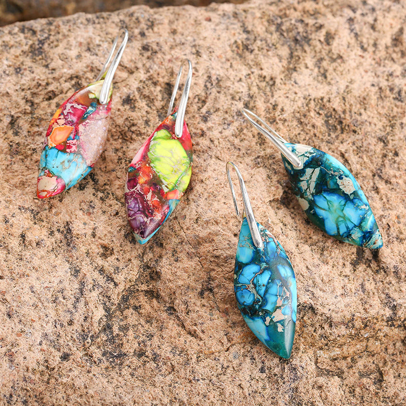Leaf Shape Natural Stone Drop Earrings