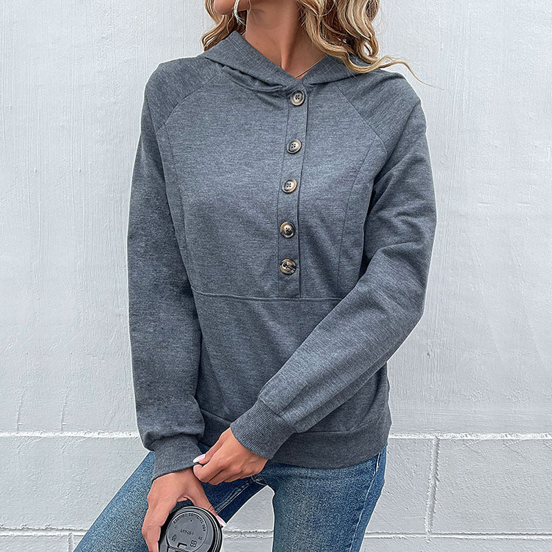Button Hooded Sweatshirt