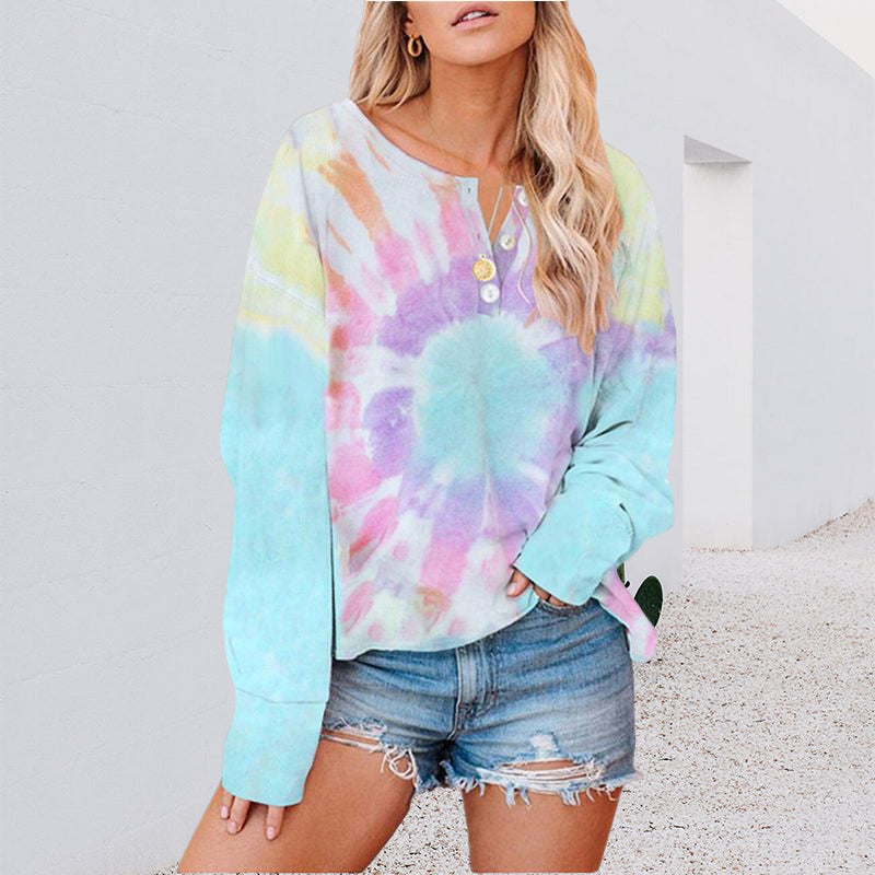 Printed Button Long Sleeve T-Shirt