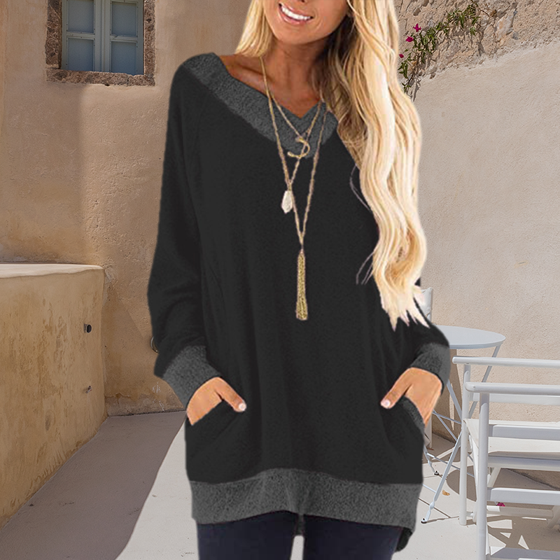 V Neck Contrast Pocket Sweatshirt