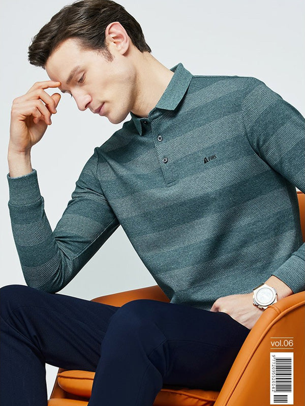 Men's Jacquard Stripe Casual Long-Sleeve POLO Shirt