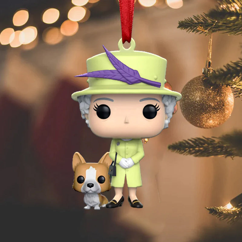 Queen Elizabeth II with Corgi - Christmas Ornament