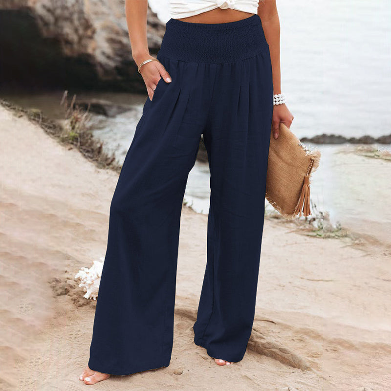 Casual Wide Leg Cotton and Linen Loose Trousers