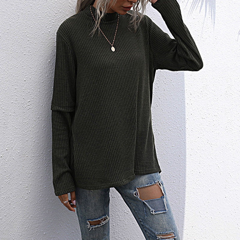 Women's autumn irregular stitching knitted sweater