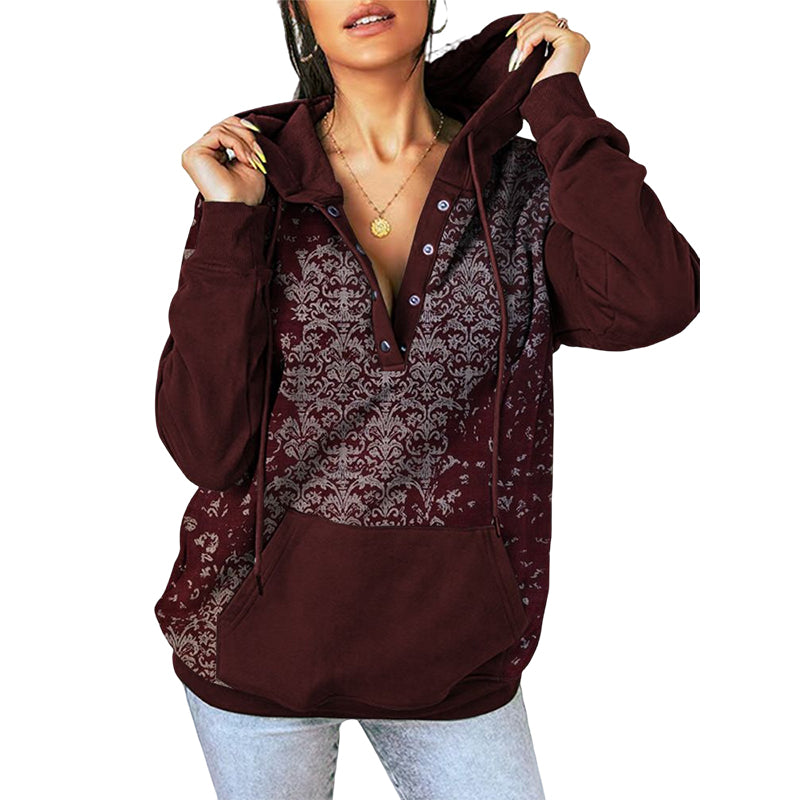 Printed Hooded Colorblock Sweatshirt