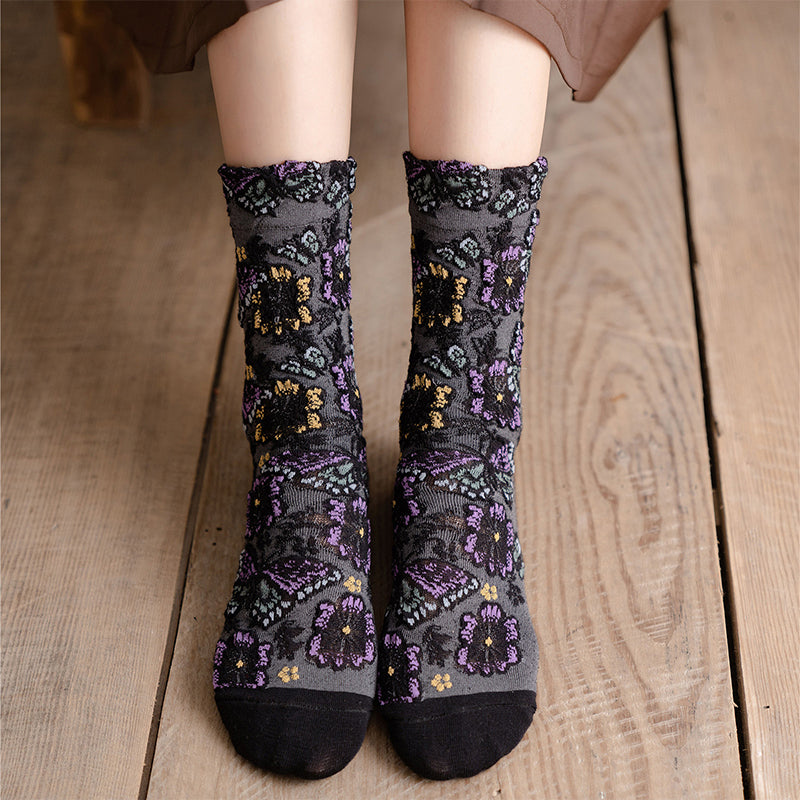 Embossed Floral Mid-calf Socks