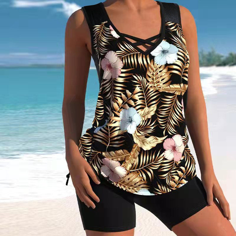 Plus Size Conservative Print Swimsuit