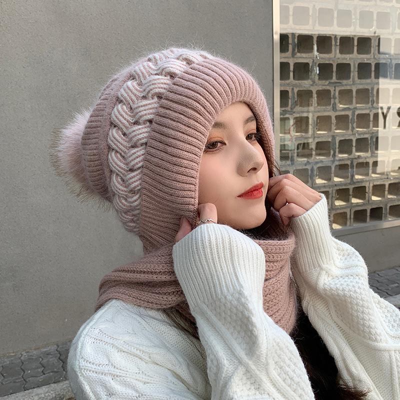 All-match cute knitted chunky hat scarf