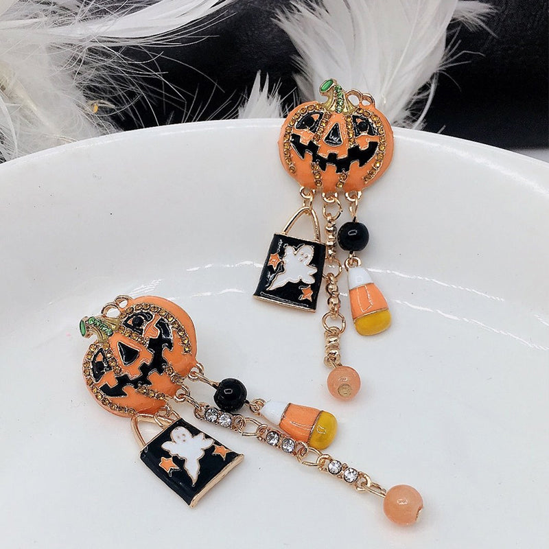 Pumpkin Ghost Creative Halloween Tassel Earrings