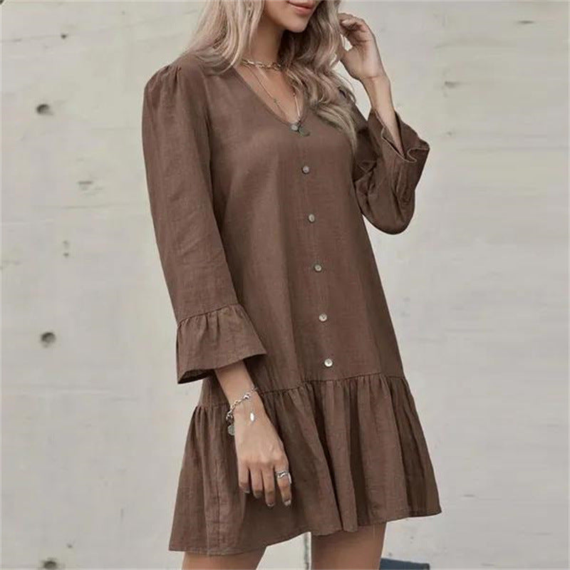 Pleated Bell Sleeve Dress