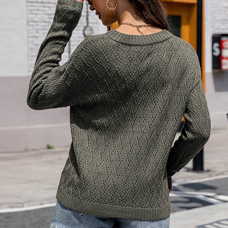 Crew Neck Cutout Sweater