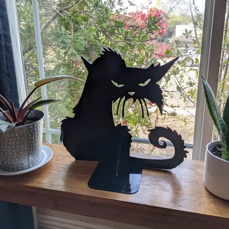 Angry Cat Metal Halloween Decor