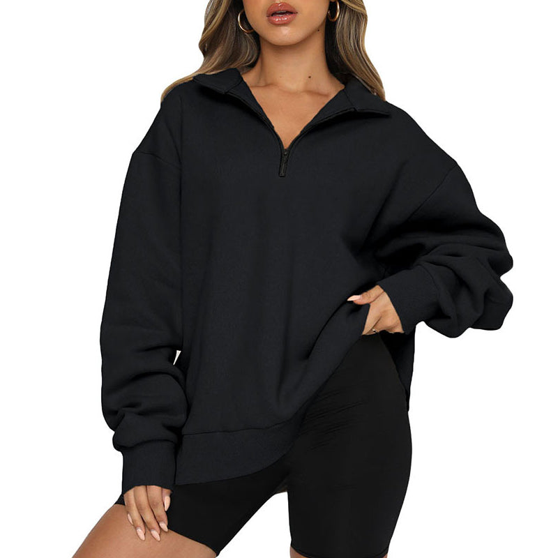 Lapel Zip Long Sleeve Sweatshirt