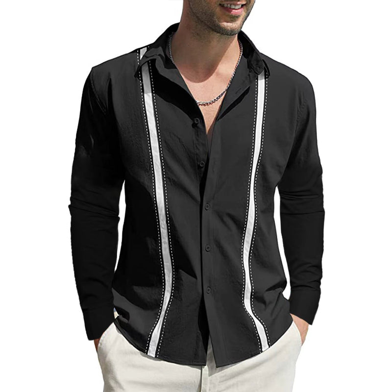 Men's Lapel Colorblock Long Sleeve Cardigan Shirt