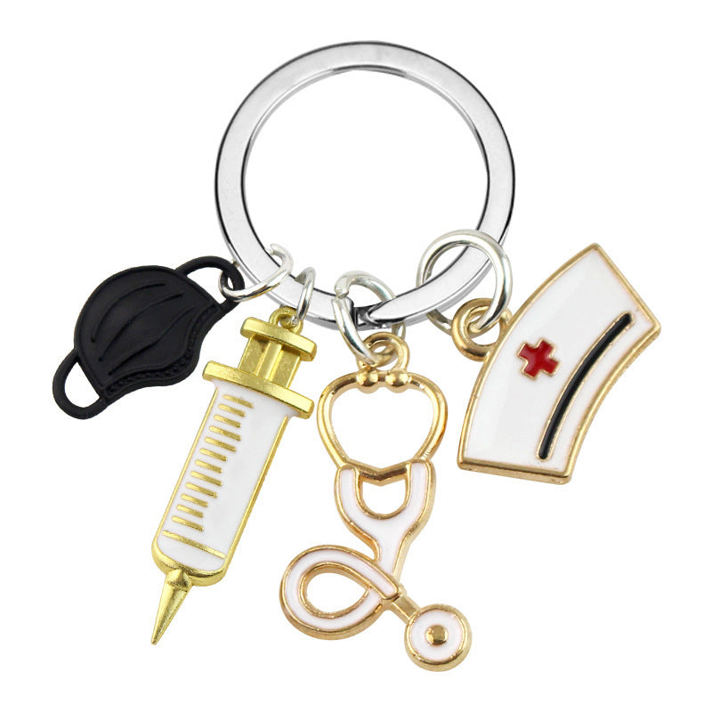 Nurse Doctor Medical Tool Stethoscope Syringe Face Mask Keychain