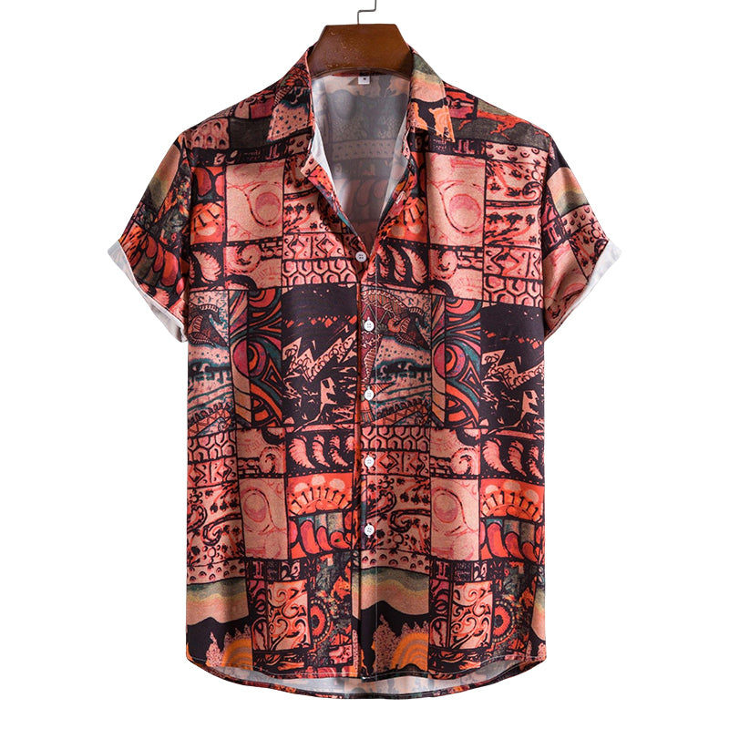 Men Patchwork Print Button Front Shirt