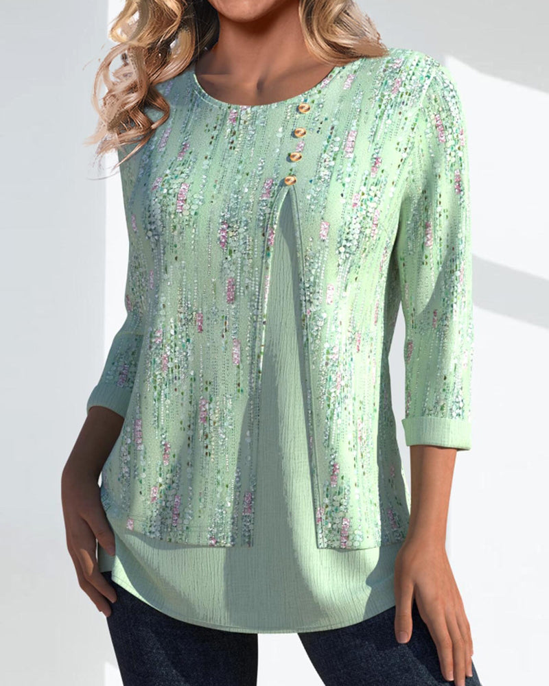 Round Neck Button Down Top