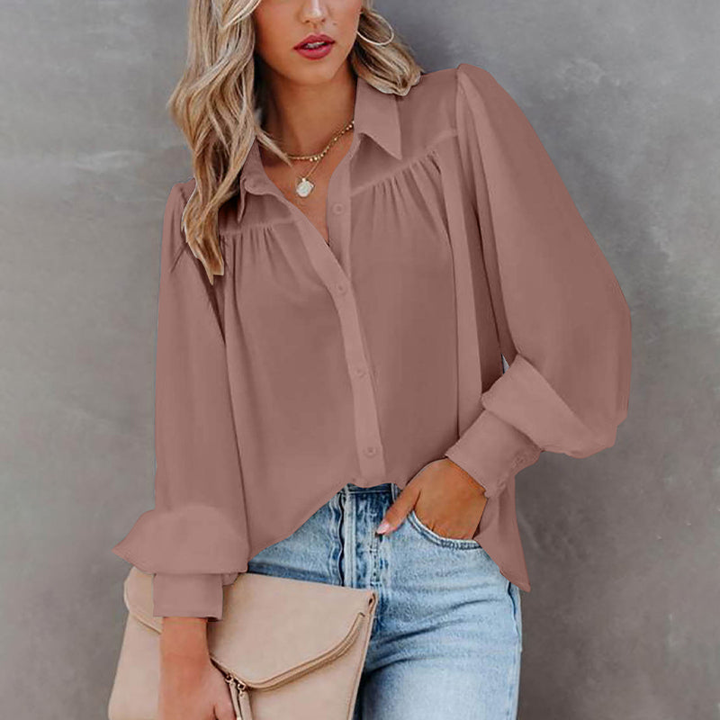 Balloon Sleeve Pleated Shirt