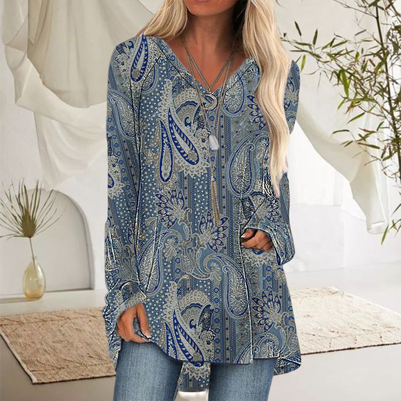 Long Sleeve Top with Paisley Print