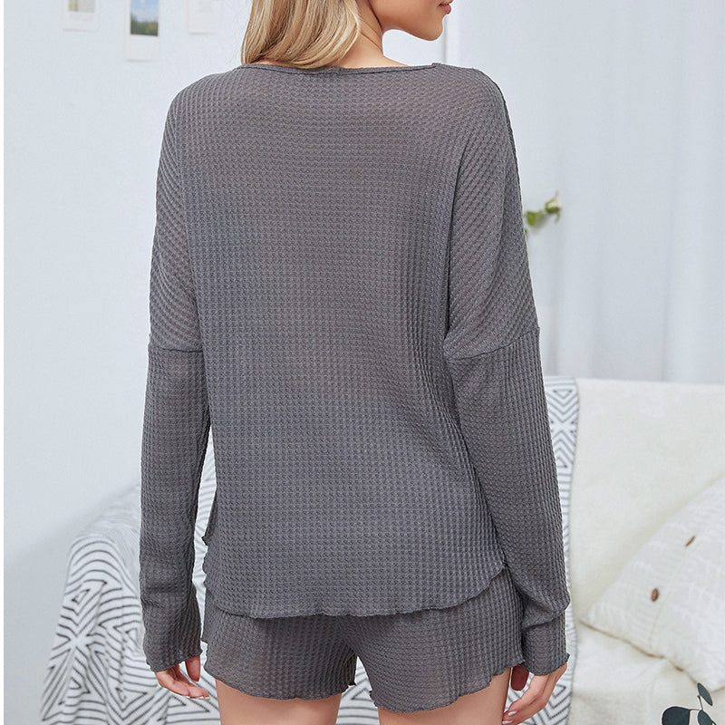 Ladies Sexy Long Sleeve Shorts Loungewear Set