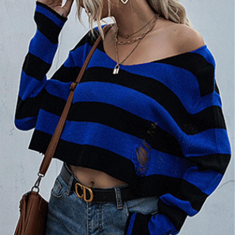 Striped V-neck Knitted Sweater