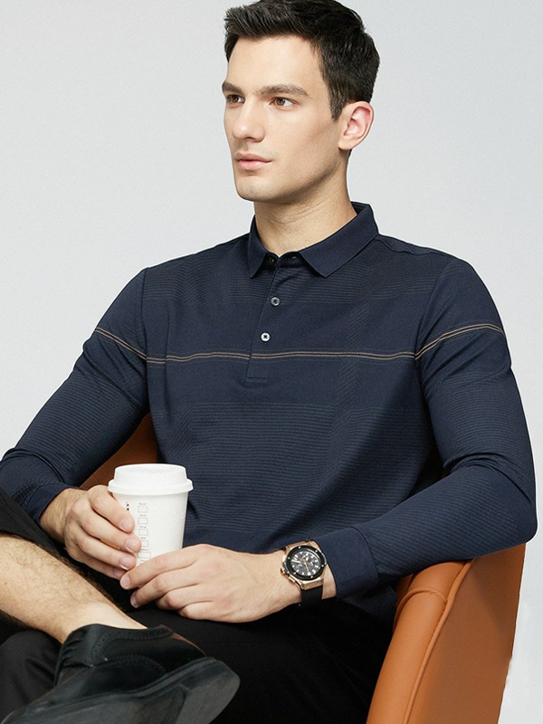 Men's Geometric Print Long Sleeve Lapel Polo Shirt