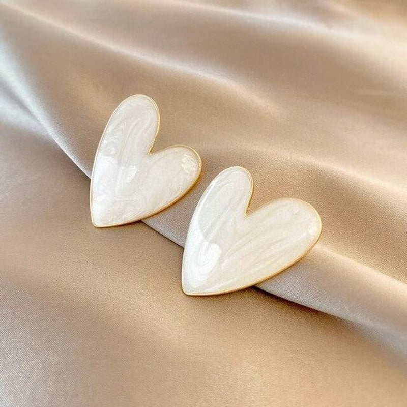 White Colored Big Heart Earrings
