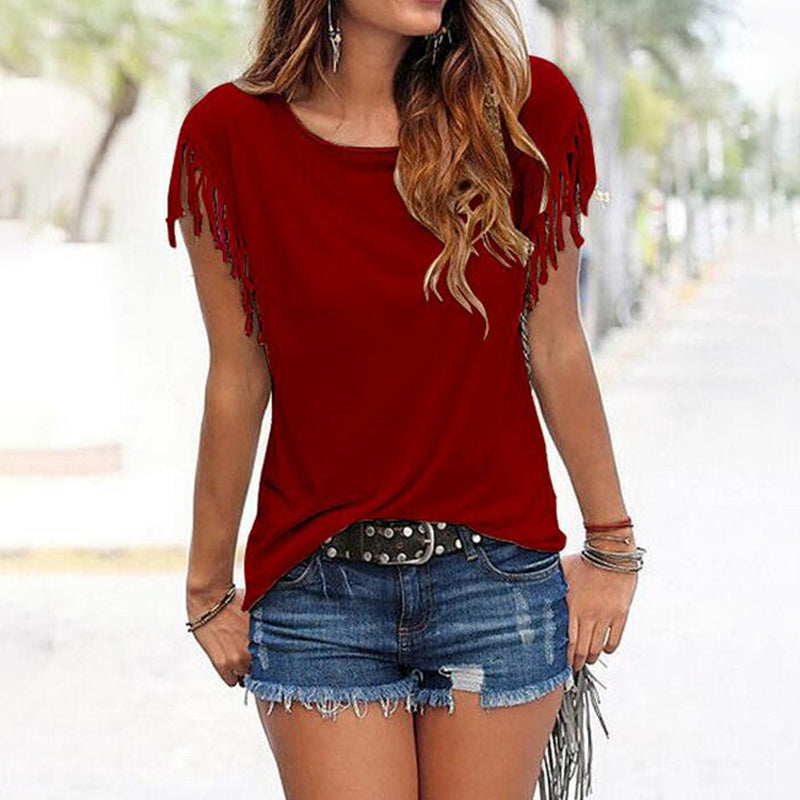 Crew Neck Fringe T-Shirt