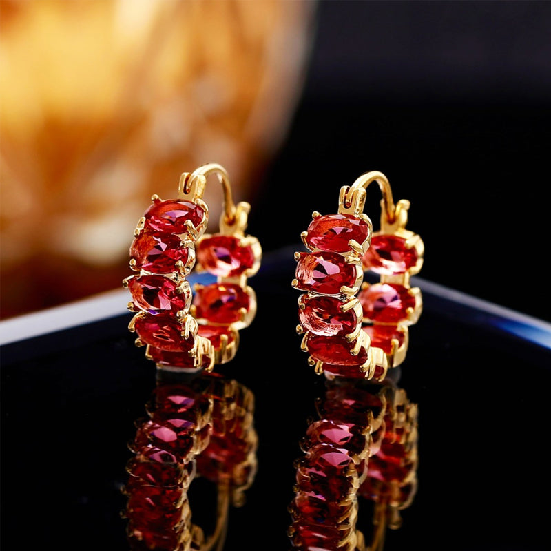 Exquisite Red Zircon Hoop Earrings
