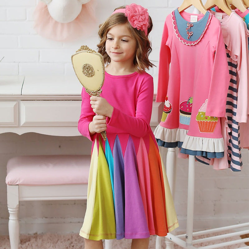Round Neck Spelling Color Rainbow Princess Dress