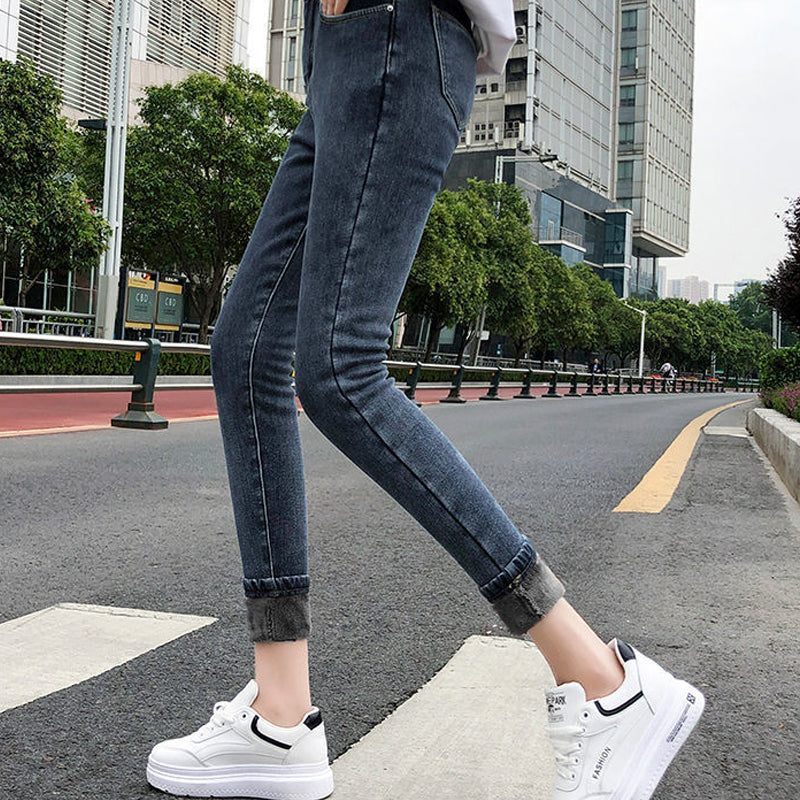 Thickened Elastic Fleece Pencil Pants for Women