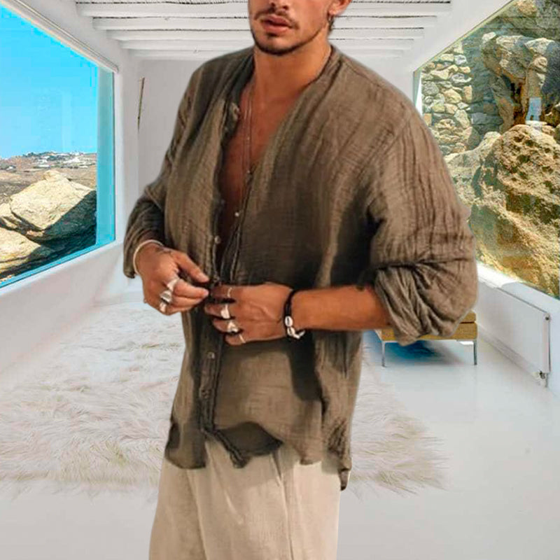 Men's Linen Simple Design Long Sleeve Shirt
