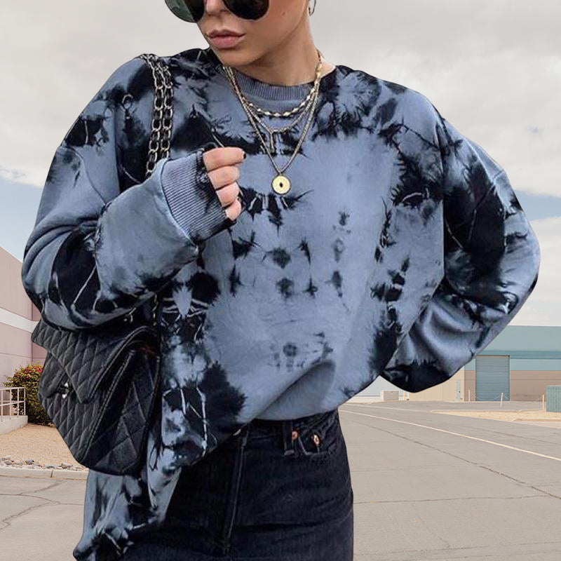 Loose Crew Neck Sweatshirt For Women In Tie-dye Style