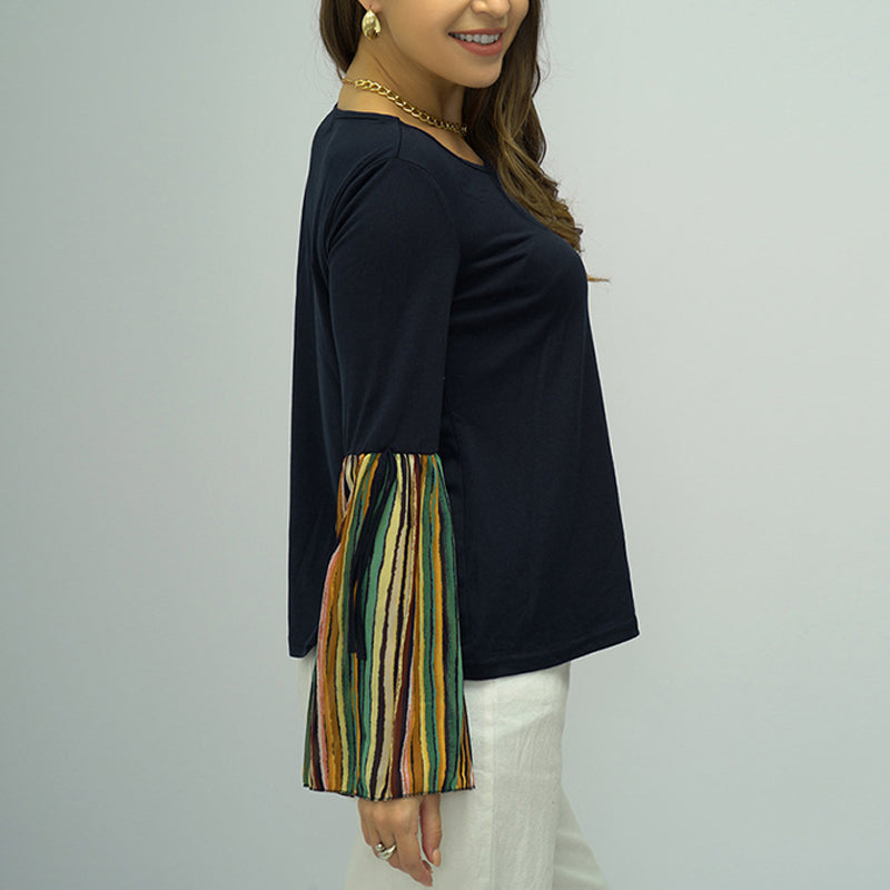 Ladies Patchwork Striped Long Sleeve Top