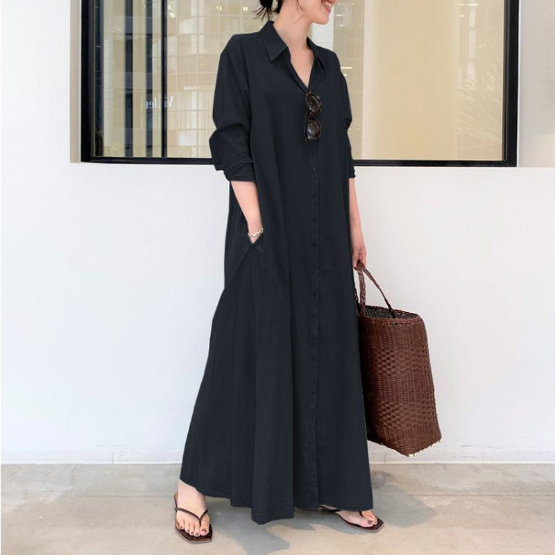 Button Down Solid Long Shirt Dress